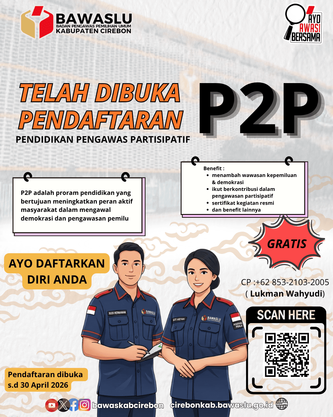 Flayer publikasi pendaftaran P2P Bawaslu Kabupaten Cirebo